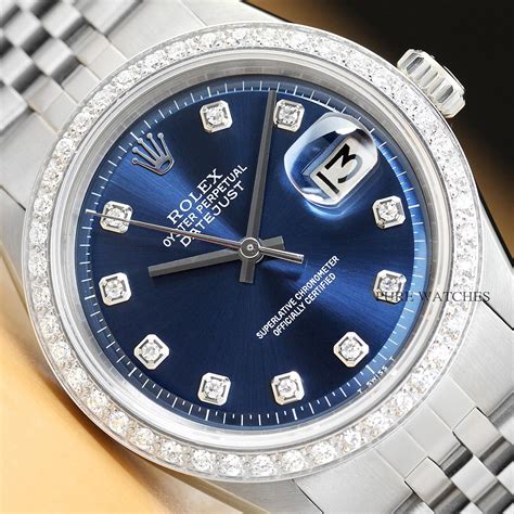 rolex datejust blue diamond dial gold|rolex datejust diamond bezel aftermarket.